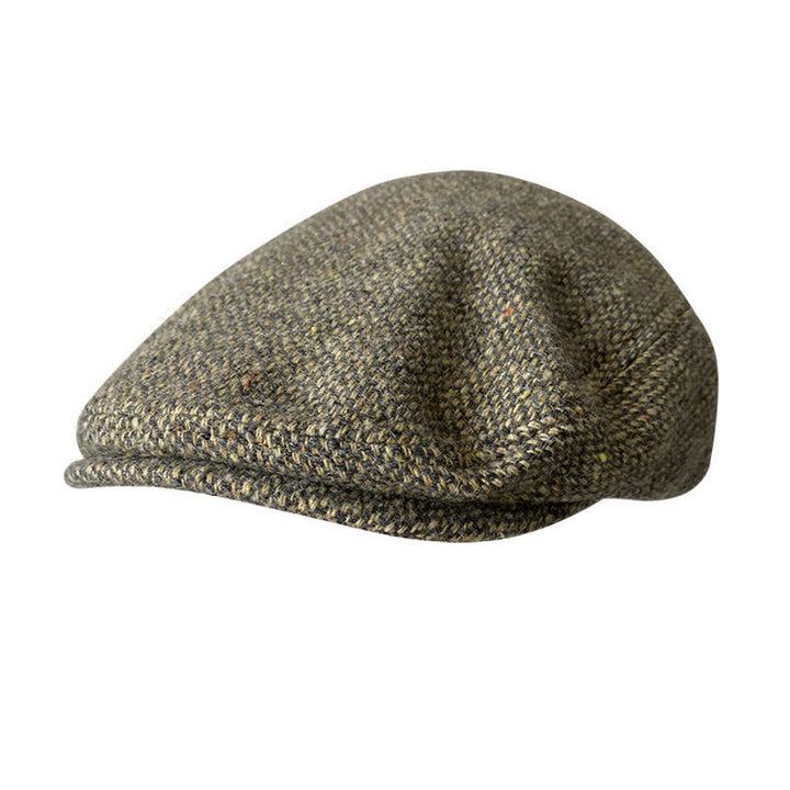Boina plana de tweed con cuadros en espiga