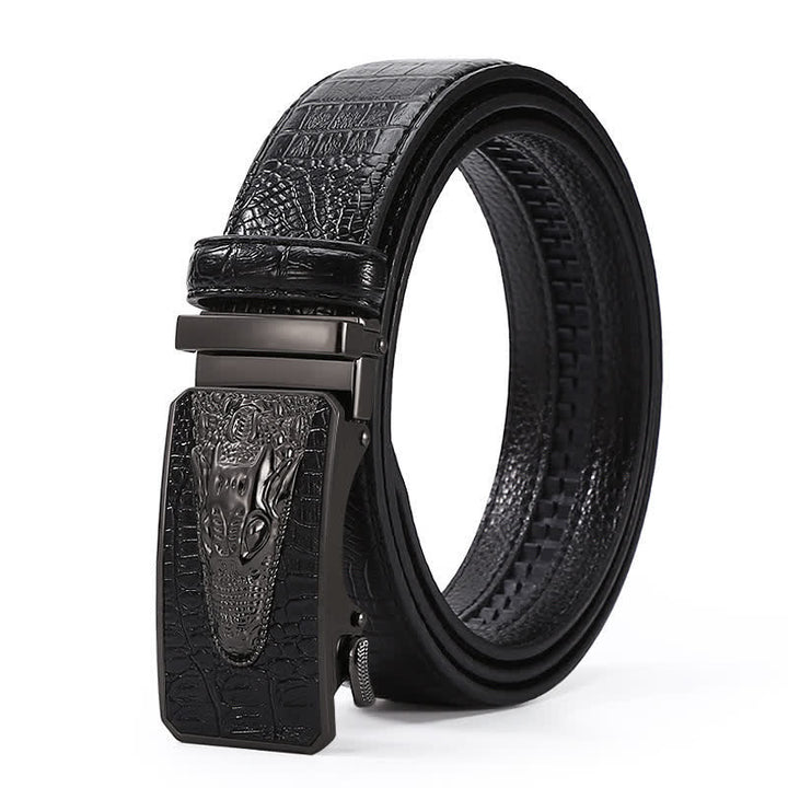 Cinturón de piel con hebilla automática y diseño de cocodrilo para hombre
