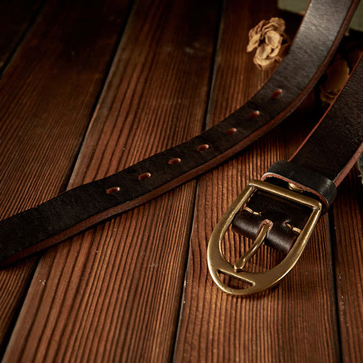 Cinturón de cuero resistente con hebilla de cobre para hombre