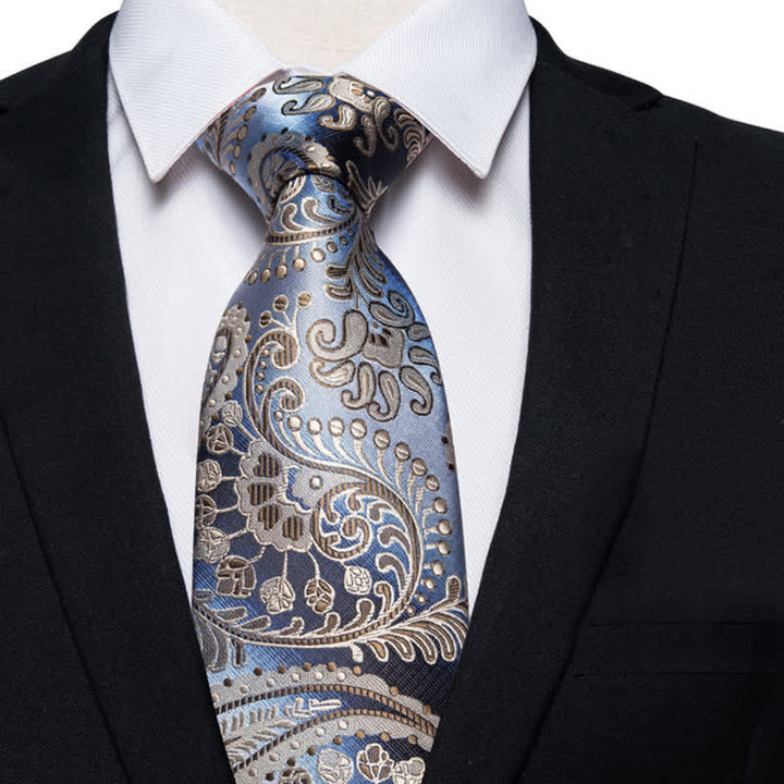 Corbata de cachemira azul y champán para hombre