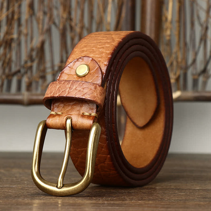 Cinturón de cuero con estampado de piel de bisonte en relieve para hombre