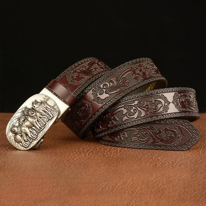 Cinturón de cuero retro para hombre con diseño de lobos