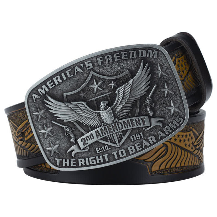 Cinturón de cuero retro con águila americana y libertad para hombre
