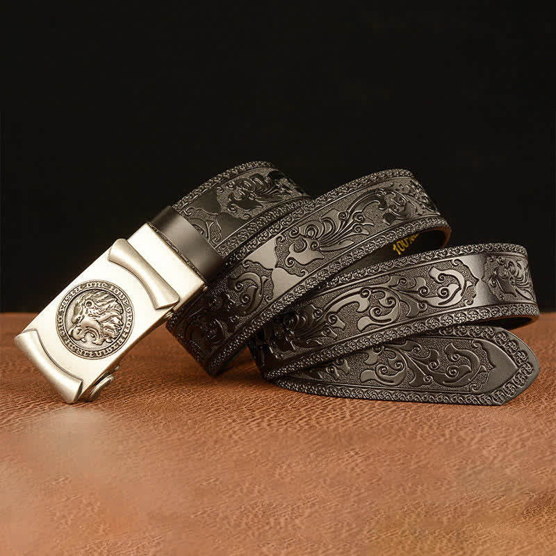 Cinturón de cuero con cabeza de león punk para hombre