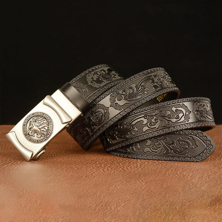 Cinturón de cuero con cabeza de león punk para hombre