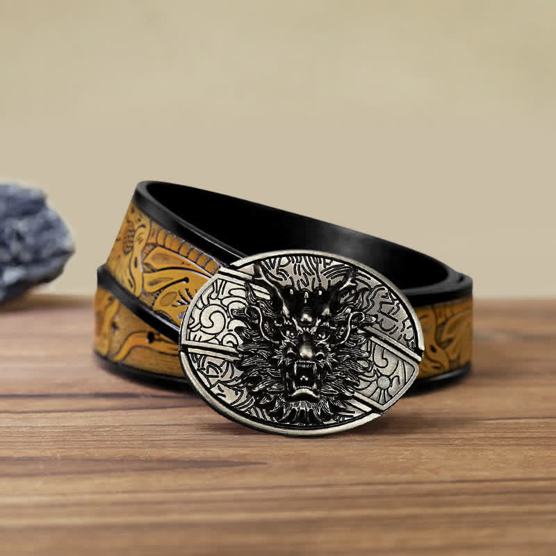 Cinturón de cuero con cuchillo plegable oculto Brave Dragon para hombre