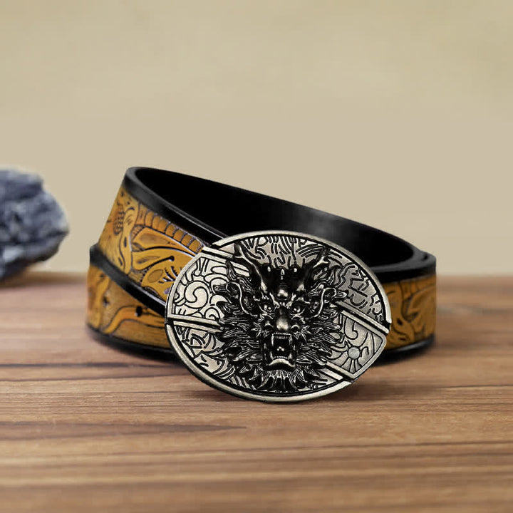 Cinturón de cuero con cuchillo plegable oculto Brave Dragon para hombre