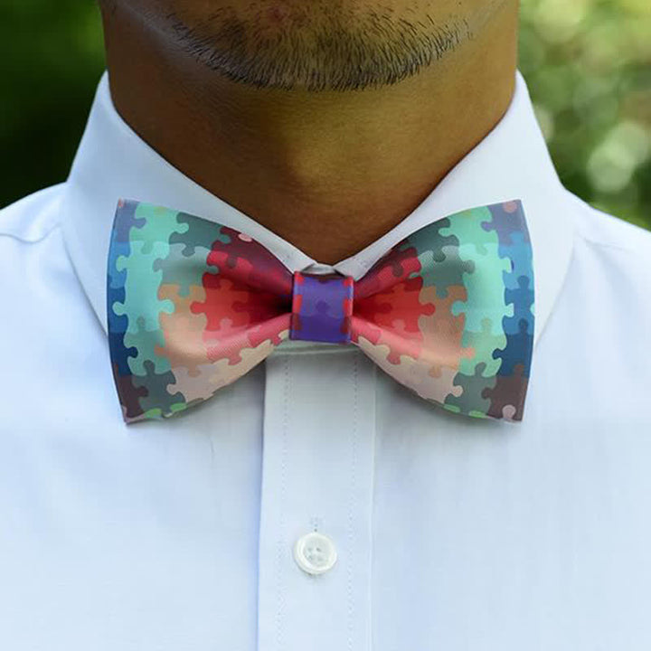 Pajarita con diseño de rompecabezas de bloques multicolor para hombre