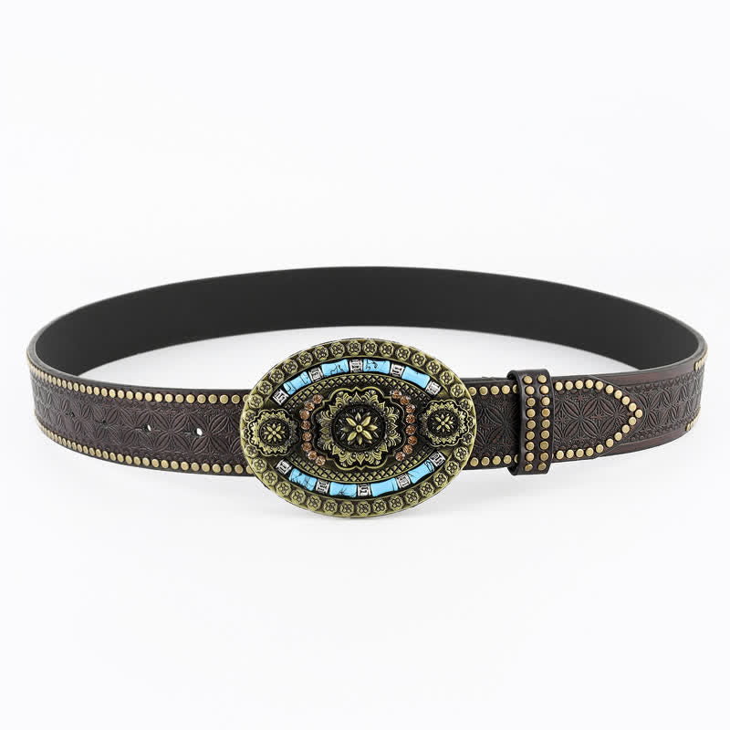 Cinturón de cuero con flores turquesas de estilo bohemio para hombre