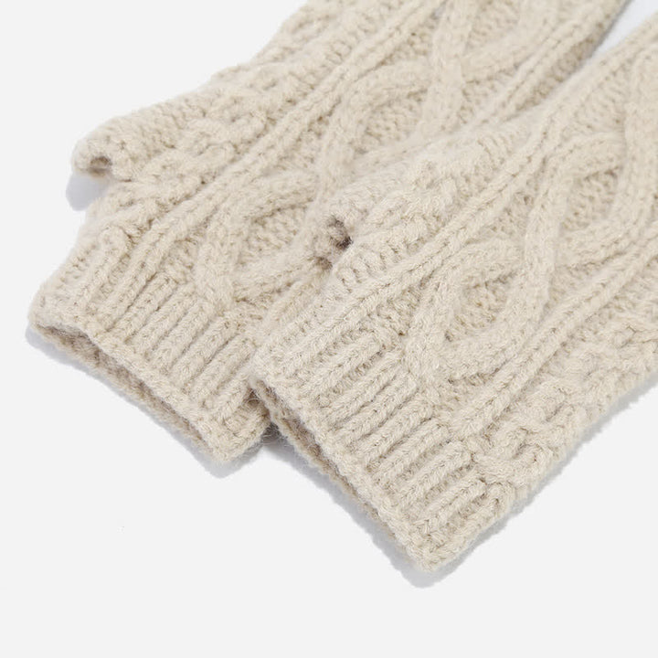 Conjunto de 3 piezas de gorro, bufanda y manoplas sin dedos de punto con cable para mujer