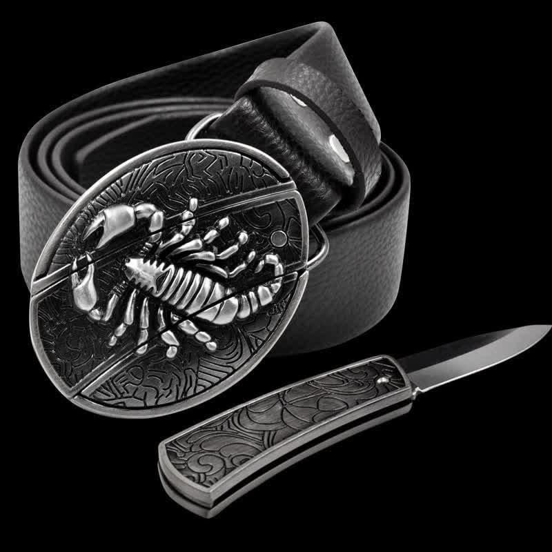 Cinturón de cuero de escorpión para hombre con navaja plegable