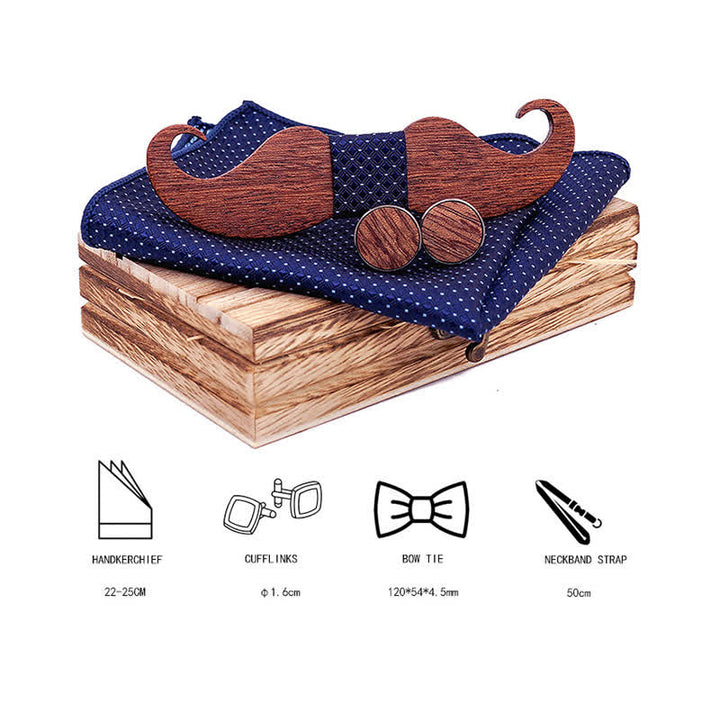 Juego de 3 pajaritas de madera con bigote para caballero