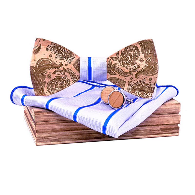 Juego de 3 pajaritas de madera con diseño de cachemira tallada para hombre.