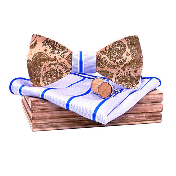 Juego de 3 pajaritas de madera con diseño de cachemira tallada para hombre.