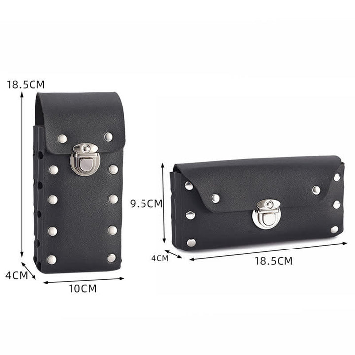 Cinturón de cuero universal para teléfono con botón decorativo con remaches