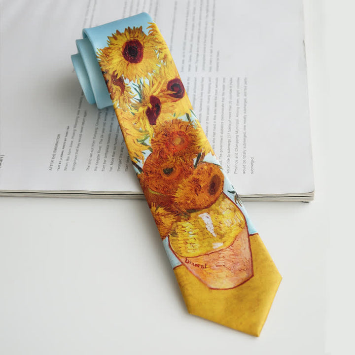 Corbata para hombre con jarrón con girasoles pintados