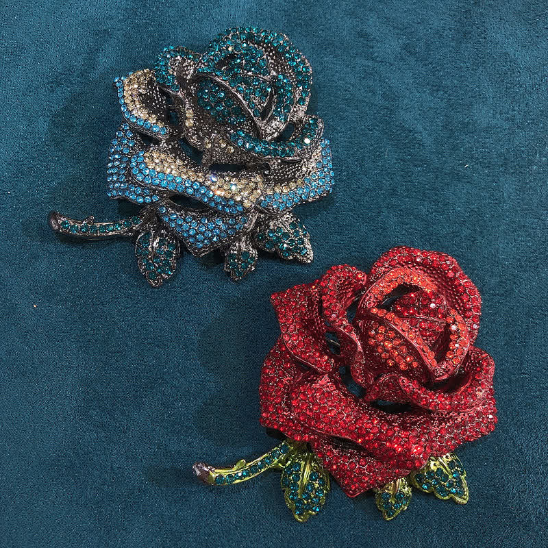 Broche elegante de diamantes de imitación en forma de rosa para mujer