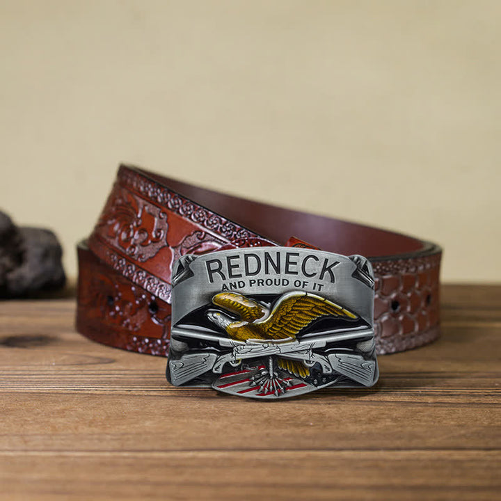 Cinturón de cuero con hebilla de águila esmaltada estilo redneck para hombre, hecho a mano