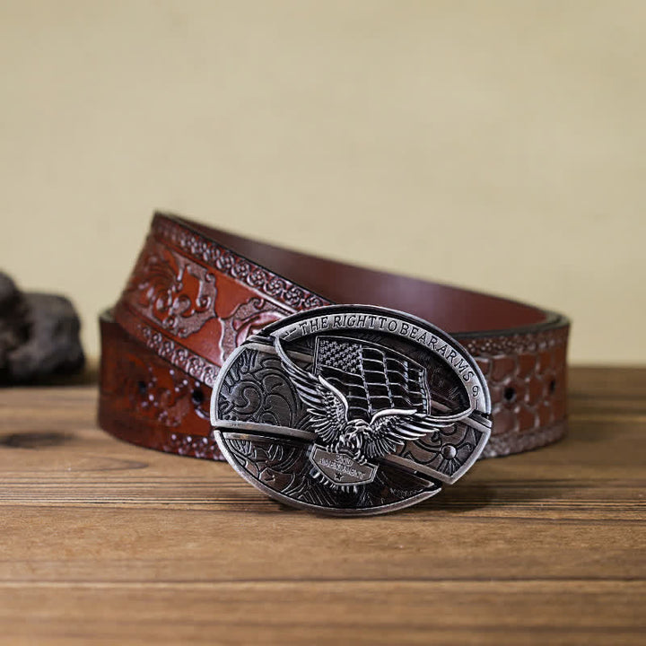 Cinturón de cuero con cuchillo plegable oculto con bandera de EE. UU. y águila para hombre