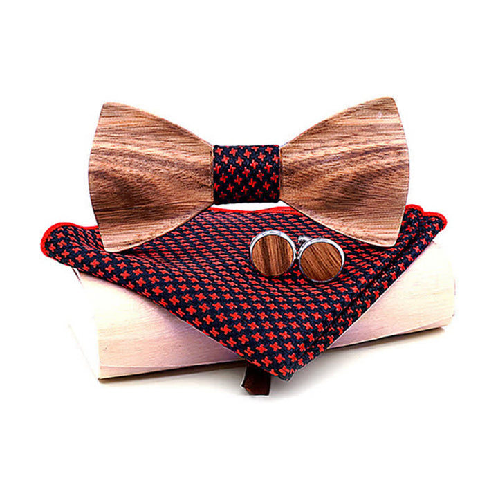 Juego de 3 pajaritas clásicas de madera sencillas para hombre