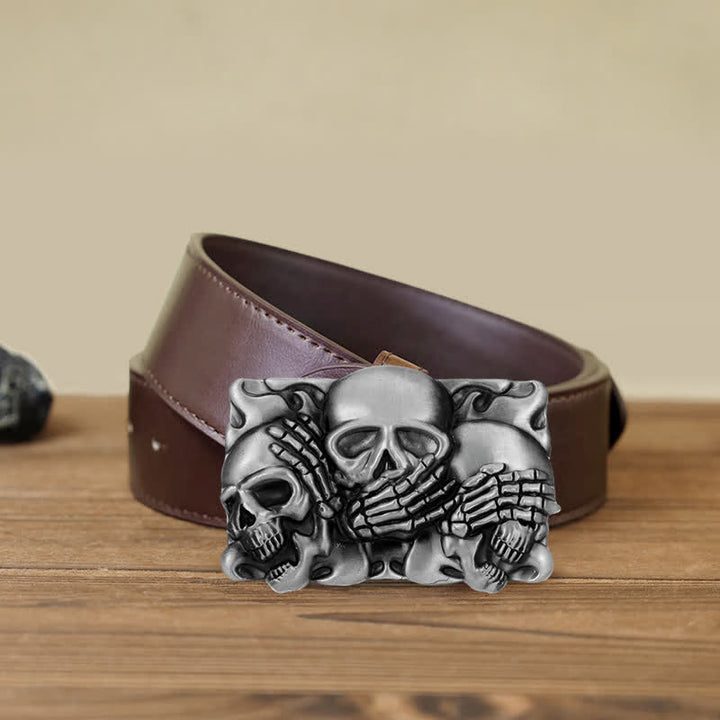 Cinturón de cuero con hebilla de calavera de risa horrible para hombre hecho a mano
