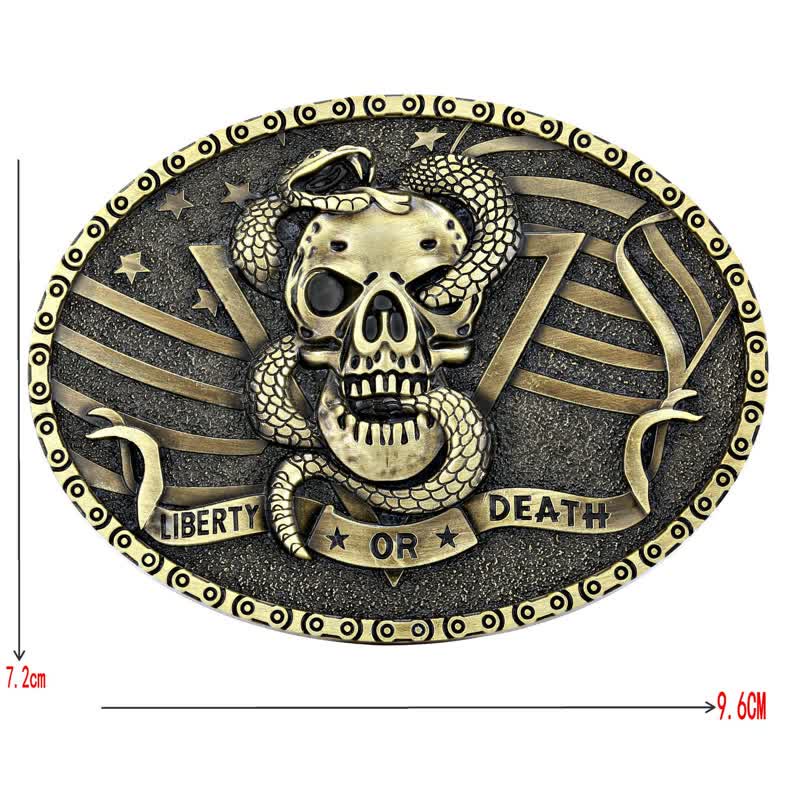 Cinturón de cuero con hebilla de calavera de serpiente "Libertad o muerte" para hombre, hecho a mano