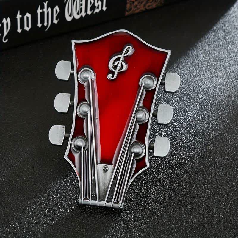 Cinturón de cuero con hebilla de clavijero de guitarra musical para hombre hecho a mano