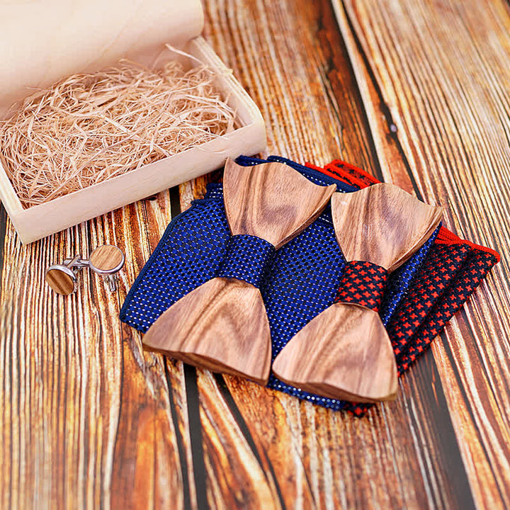Juego de 3 pajaritas clásicas de madera sencillas para hombre