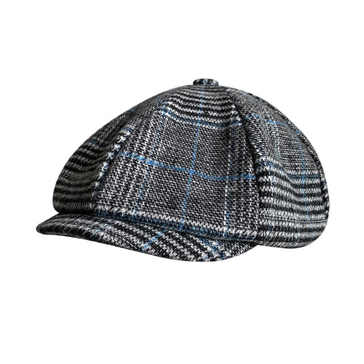 Gorra tipo boina octogonal a cuadros gris y azul Newsboy