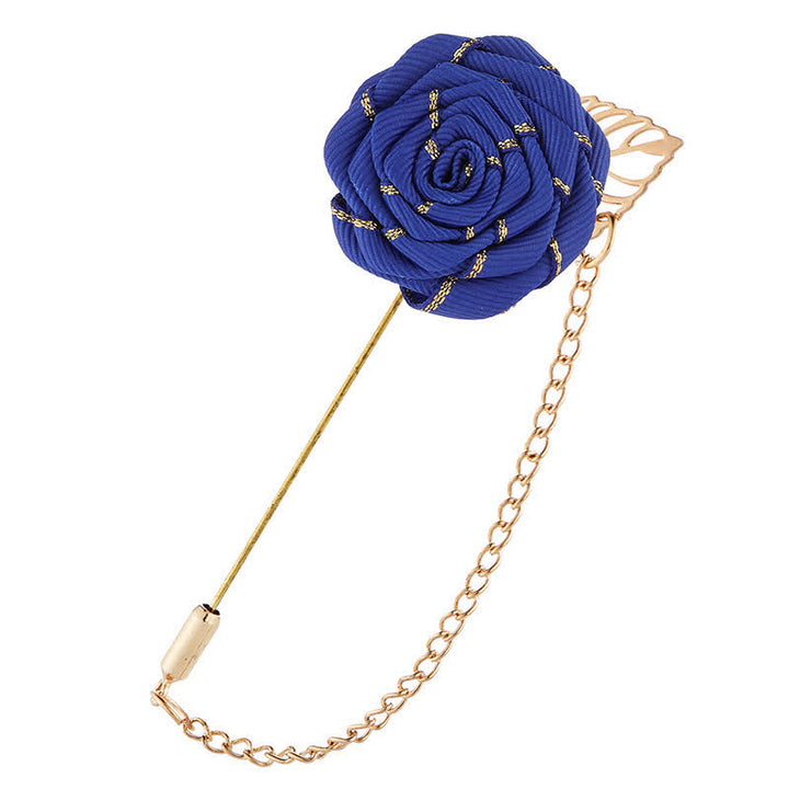 Broche de cadena con camelia floral para hombre