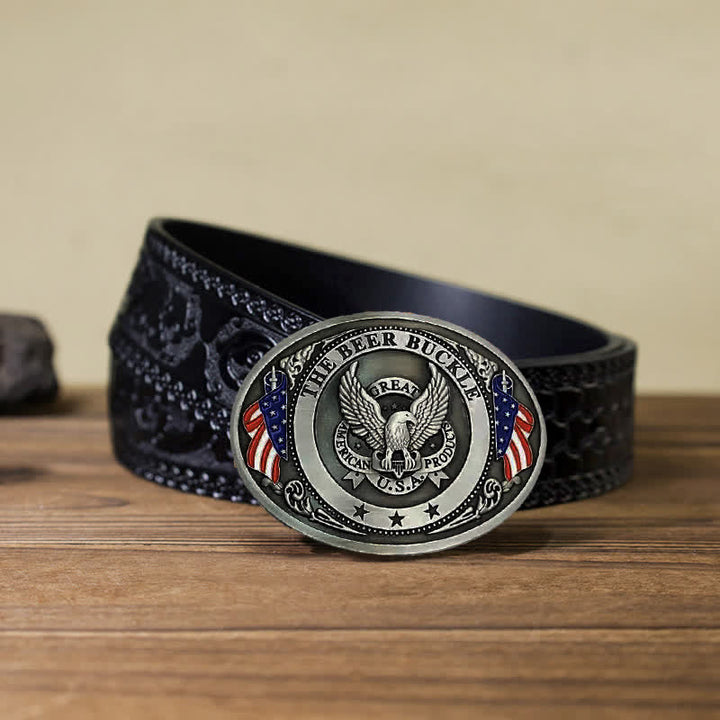 Cinturón de cuero con hebilla para hombre, diseño creativo con bandera de EE. UU. UU. y aguila
