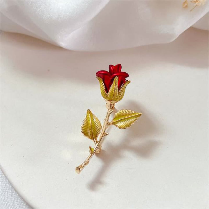 Broche de rosa con tallo para mujer