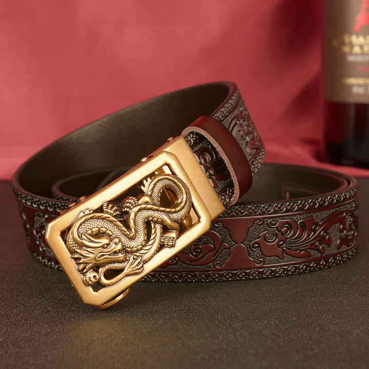 Cinturón de cuero con estampado de dragón en espiral para hombre