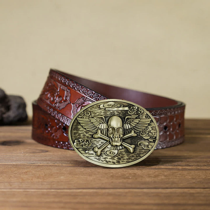 Cinturón de cuero con hebilla para hombre, con diseño creativo de calavera y ángel, para llevar cerveza