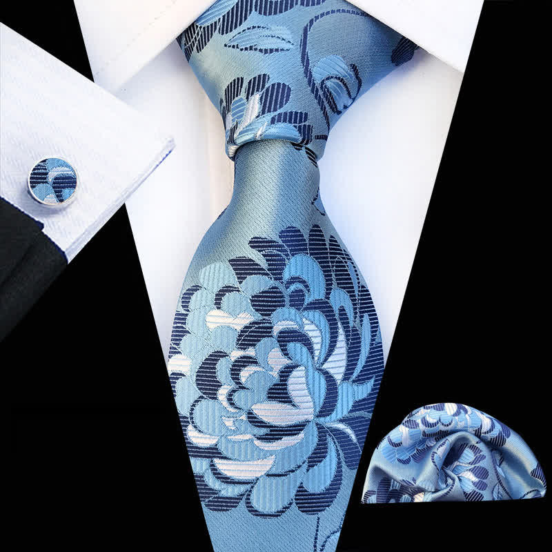 Conjunto de 3 corbatas llamativas con flores de peonía para hombre