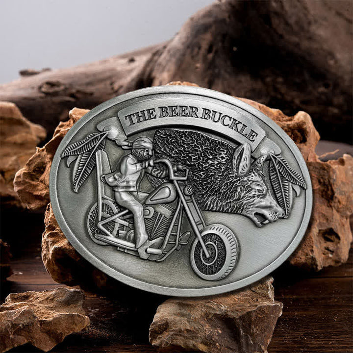 Cinturón de cuero con hebilla para hombre, hecho a mano, con diseño creativo de motocicleta