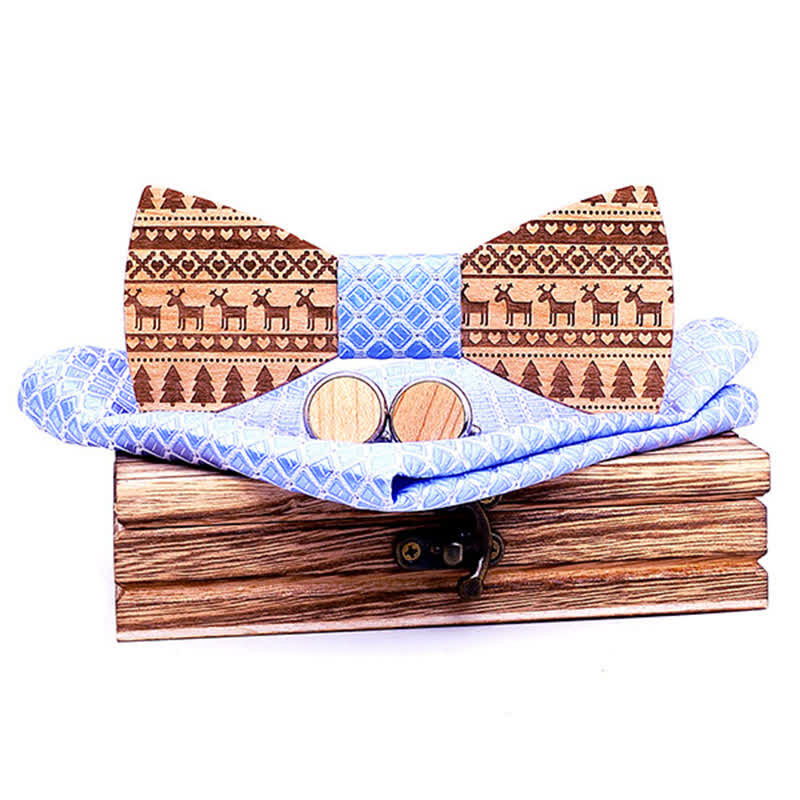 Juego de 3 pajaritas de madera con diseño navideño para hombre