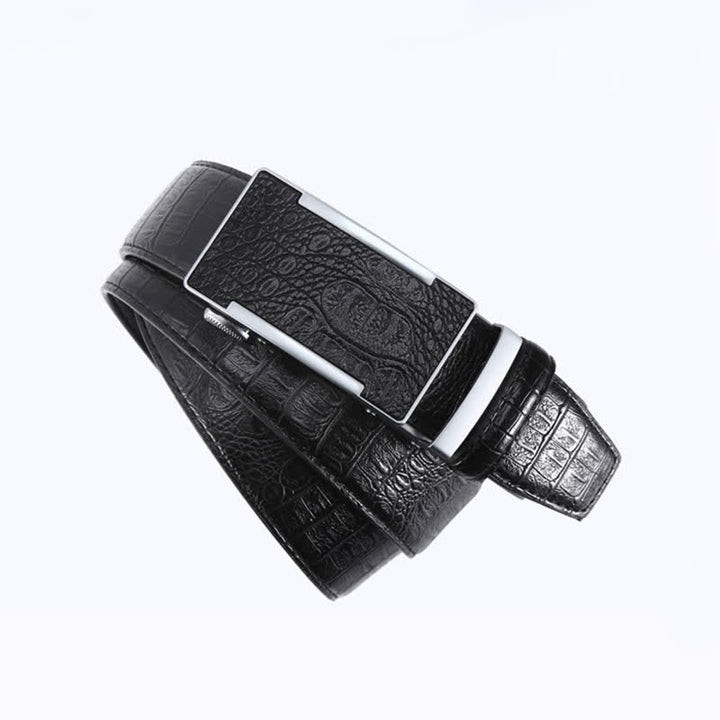 Cinturón de cuero con estampado de piel de cocodrilo de lujo para hombre