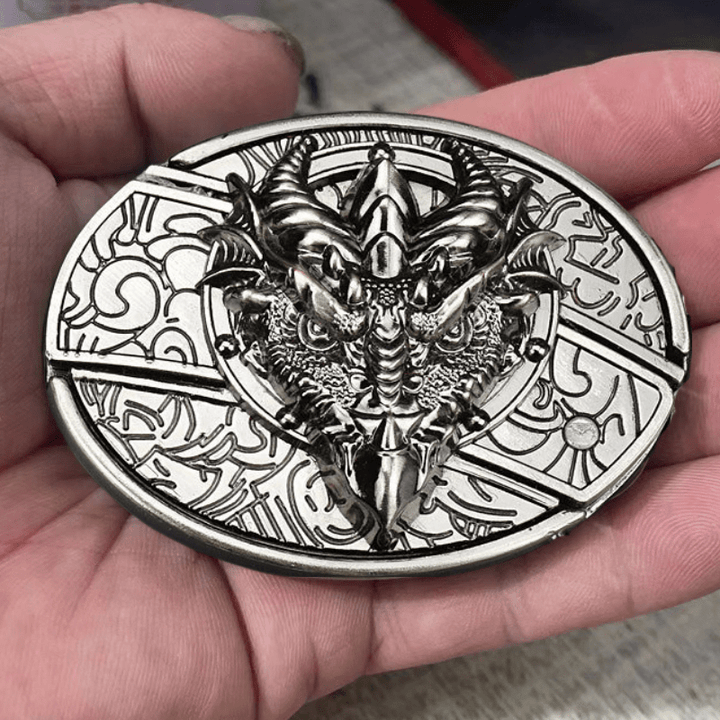Cinturón de cuero con cuchillo plegable oculto de dragón afilado para hombre