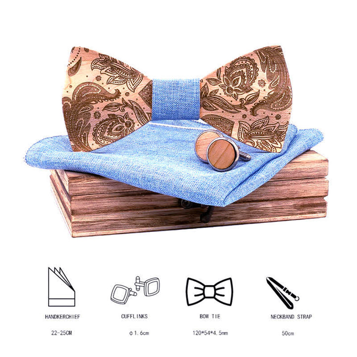 Juego de 3 pajaritas de madera con diseño de cachemira tallada para hombre.