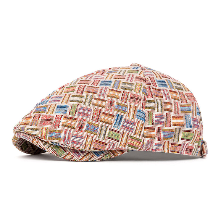 Boina artística de cuadros jacquard de colores retro - Seis piezas - Rosa - Ajustable (22 1/2"-24") - image 11