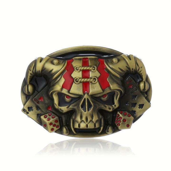 Cinturón de cuero con hebilla de payaso y calavera para hombre, hecho a mano