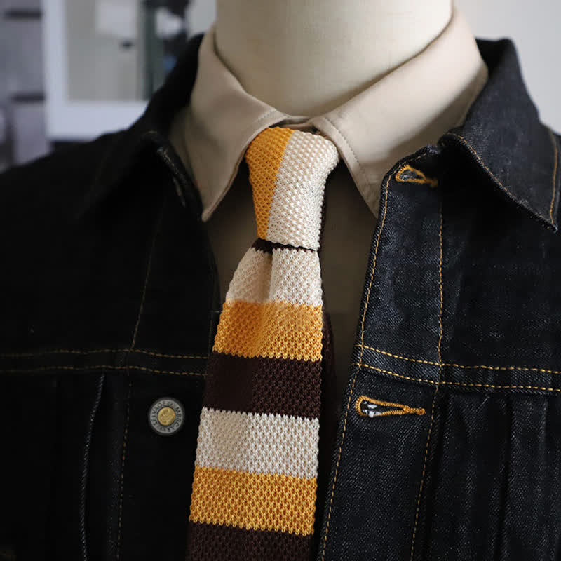Corbata de punto con rayas horizontales de otoño para hombre