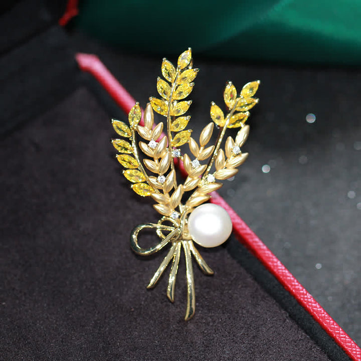 Broche de trigo con circonitas y perlas deslumbrantes para mujer