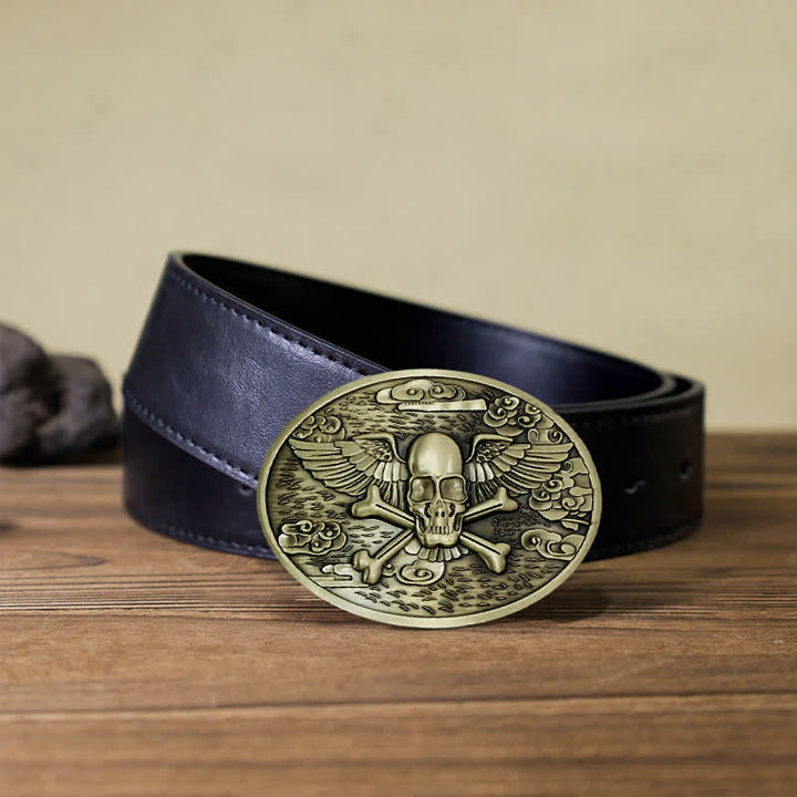 Cinturón de cuero con hebilla para hombre, con diseño creativo de calavera y ángel, para llevar cerveza