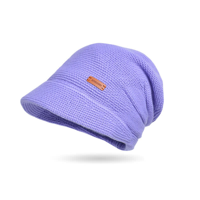 Gorro de punto de ala ancha con parche de letras para mujer