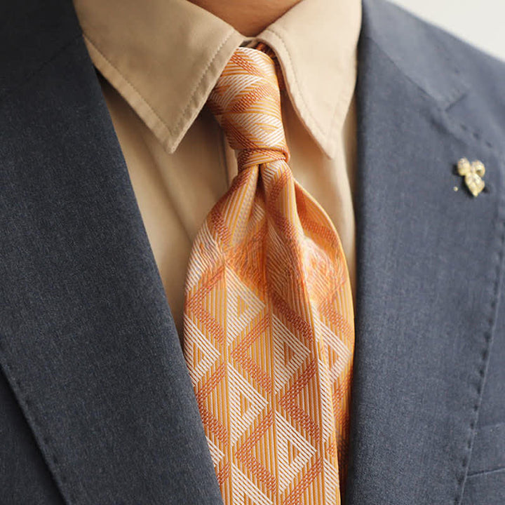 Corbata misteriosa exótica con triángulos naranja y blanco para hombre 