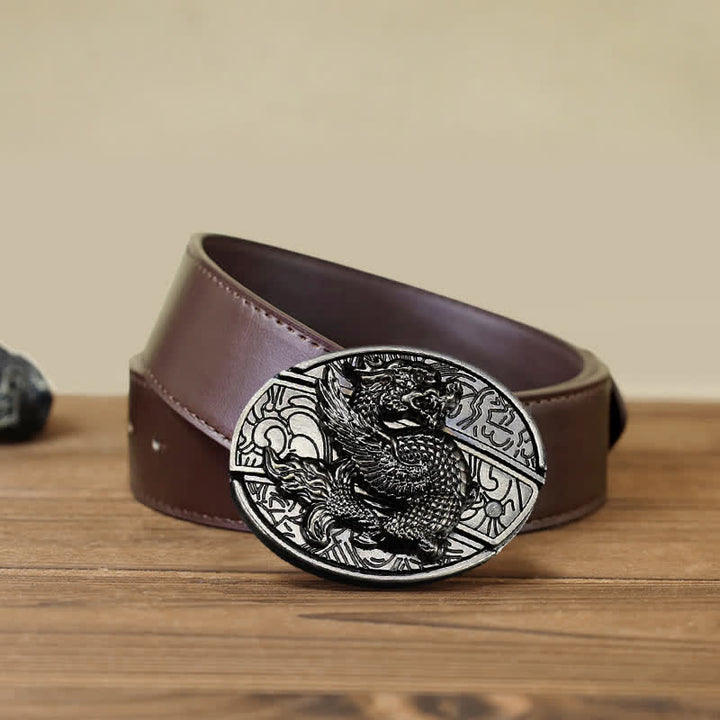 Cinturón de cuero con cuchillo plegable oculto de dragón volador para hombre