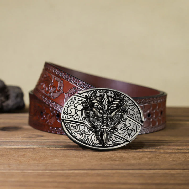 Cinturón de cuero con cuchillo plegable oculto de dragón afilado para hombre