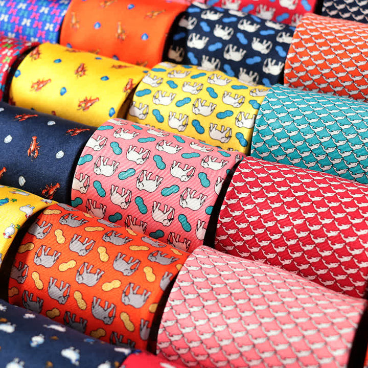 Corbata de seda pura con motivos de animales bailando para hombre